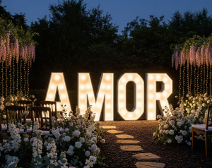 letras luminosas para boda de noite jardim