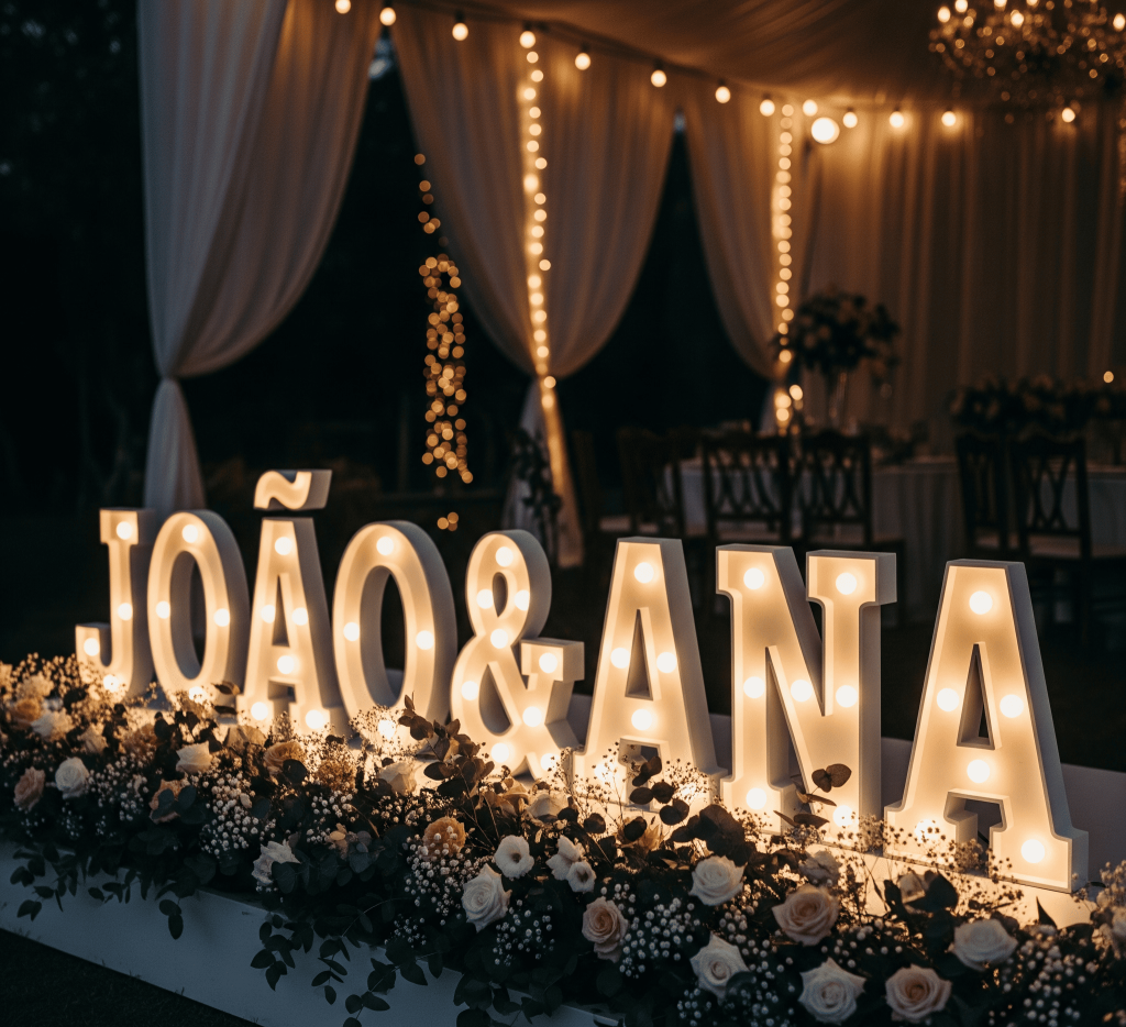 Letras XXL para bodas nomes para boda de poliestireno iluminado.