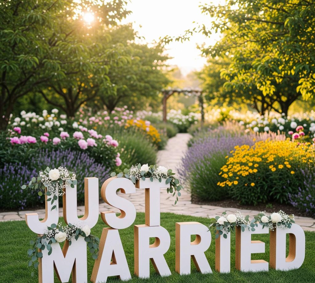 Letras XXL para bodas Just Married corcho.