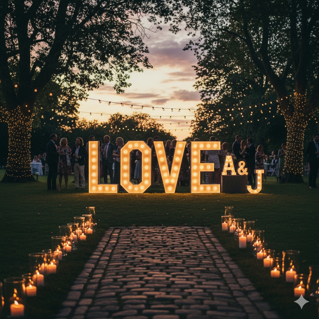 letras luminosas para boda de noite
