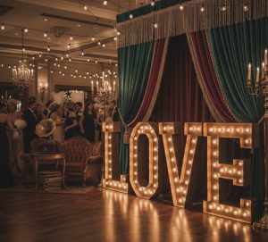 letras luminosas douradas casamento vintage